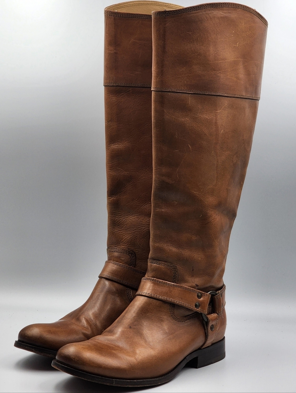 Frye Melissa Harness Inside Zip Riding Boot Brown Size 8.5B